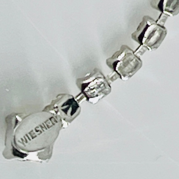 Wiesner Signed Tennis Necklace Rhinestone Crystal 15" Silver Tone MCM VTG RARE - Picture 8 of 16